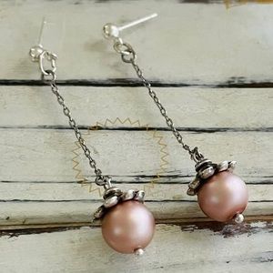 Pink Swarovski elements pearl embellished drop earrings